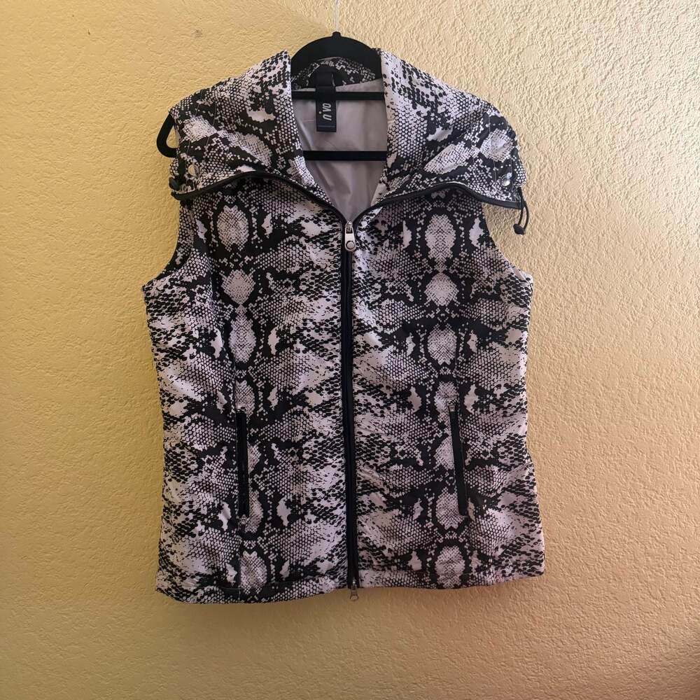 N'VO Women's Small Black White Snake Print Windbreaker Vest Golf